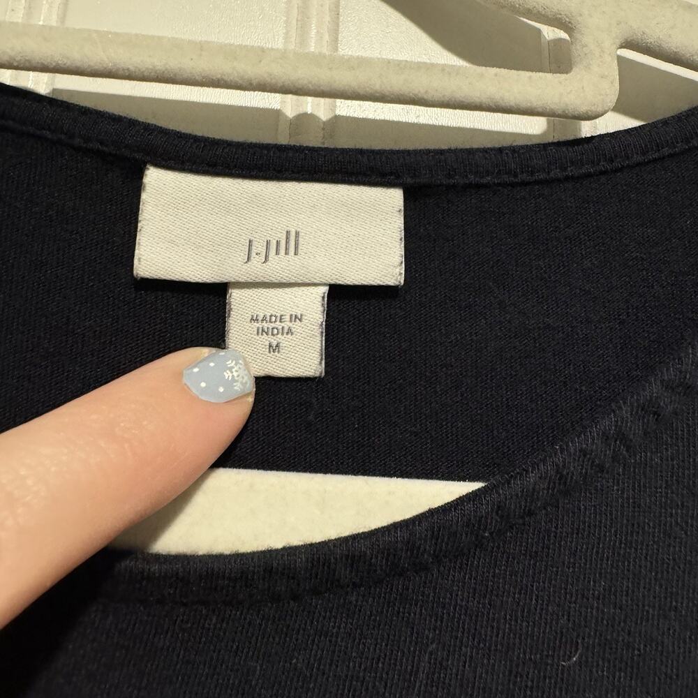 J Jill Navy Blue Embroidered Hem Long Sleeve Dress Size Medium - Picture 4 of 6